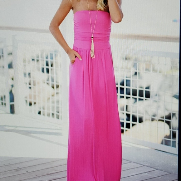 Vanilla Bay Dresses & Skirts - PINK STRAPLESS MAXI POCKETS